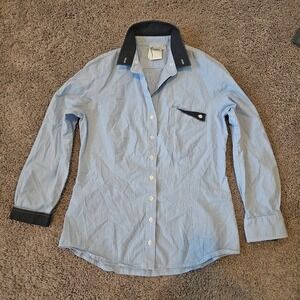 Finley Button Down‎ Shirt Womens S Blue Striped Polka Dot Contrast Trim Made USA